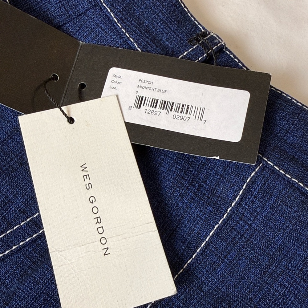 NWT Wes Gordon Blue Trouser Jeans White Stitch Slub 8 Preppy Quiet Luxury Retro - Picture 2 of 14